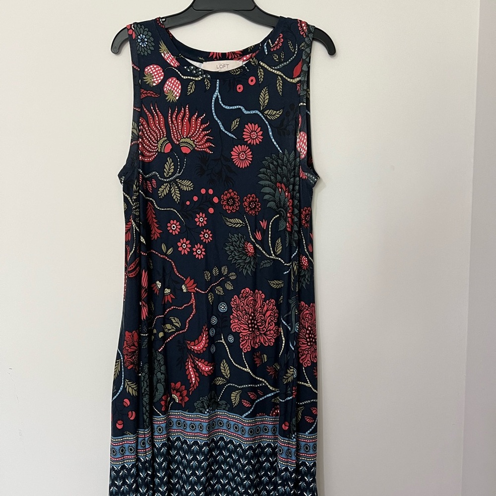 LOFT Navy and Red Floral Maxi Dress